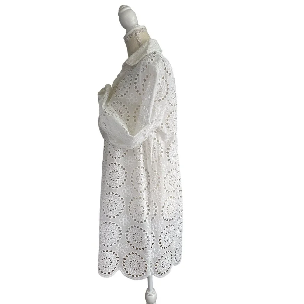 Cartolina Nantucket Beach Coverup Womens Large White Eyelet Dress Collared Pool_6